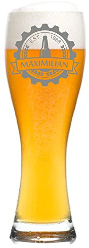 laser-diele Leonardo Weizenglas mit Gravur - Ideales Vatertagsgeschenk für Papa - 0,5l - Personalisiertes Bierglas mit Gravur - Weizenbierglas - Kronkorken