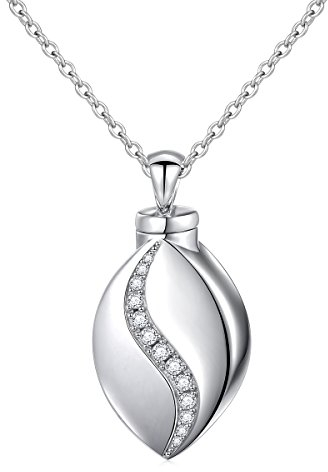 Flyow Cremation Jewelry 925 Sterling Silver Memorial Urn Ashes Keepsake Cylinder Necklace Pendant (Leaves)