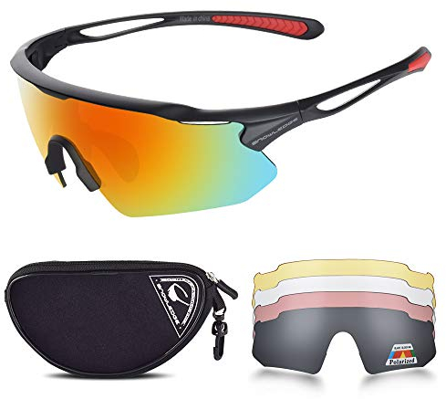 Snowledge Cycling Glasses with 5 Interchangeable Lens UV 400 Protection Polarised Sports Sunglasses for Men Women Running Climbing Fishing Driving Golfing