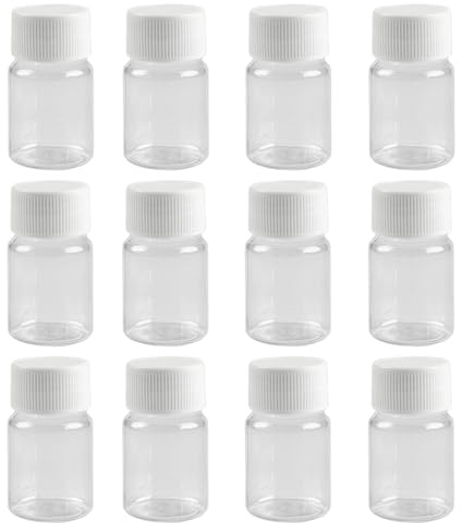 Lot de 12 bouteilles vides en plastique transparent de 15 ml avec bouchon à vis blanc - Étui solide pour poudre - Support de rangement pour échantillons pour distribuer différents articles