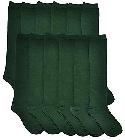 HaraDeco Calcetines Escolares 95% Algodón, Calcetines Largo Hasta la Rodilla para Uniformes y Sport, Calcetines Liso para Vestir Diario (FR/ES, Edad, 11 años, 13 años, Regular, 6, Verde)
