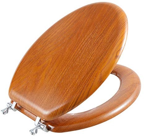 Angel Shield WC-Sitz, langlebig, Holzfurnier, natürliches Holz, Scharnier, leicht zu reinigen, kratzfest, amerikanischer Standard Elongated holz