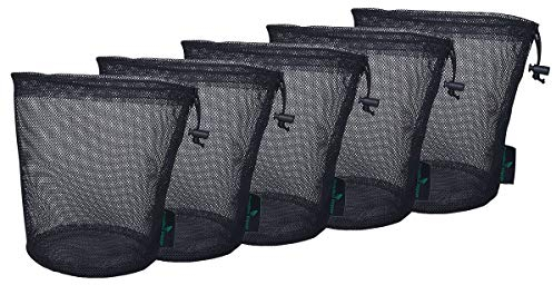 iBasingo Schwarze Netztasche Nylonsack Robuste Kordelzug-Netzbeutel Kleiner Reisestapelsack Mesh Storage Ditty Bag für Kosmetik Duschgel Flaschentopf Tennis Golfball Outdoor Tools 5 Stück/Los BVP02