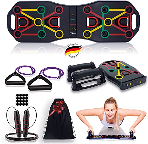 WA Fitness® Push Up Board, Multifunktionale Liegestütze Brett mit Widerstandsband Fitness Geräte und Springseil, Fitnesstraining für zu Hause, Muskelaufbau, Training für Männer/Frauen
