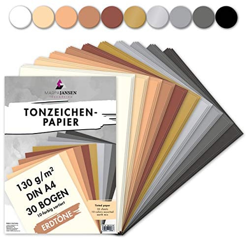 MarpaJansen Tonzeichenpapier 10 Erdtonfarben, DIN A4, 30 Bogen, 130 g/qm