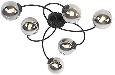 Qazqa - Moderne Deckenleuchte I Deckenlampe I Lampe I Leuchte schwarz 6-Lichter mit Rauchglas - Athen I Wohnzimmer I Schlafzimmer - Organisch - LED geeignet G9