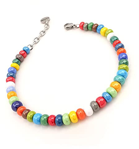 ALMENDRA Bracciale da uomo perle braccialetto colorato moda regolabile perline palline ragazzo (Vetro colorato 6mm)