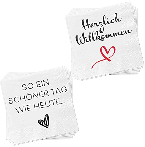 Servietten 40er Set │ 2 Motive Sprüche Willkommen │ 3lagige Papierserviette 33x33cm │stoffähnlich Tuch Partyzubehör (40er Set Serviette Willkommen)