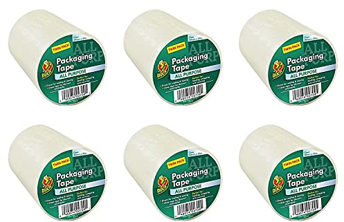 Duck Tape 224529.6 All Purpose Twin Pack Clear Packaging Tape 50mm x 25m, Pack of 6 (12 rolls total)