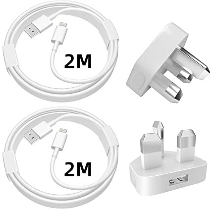 Charlore iPhone Charger Cable 2M with Wall Plug, 2-Pack Charging Lightning Cord and 2-Pack Dual USB Wall Charger Adapter for iPhone 14/13/12/11/XS Max/XR/X/8/8 Plus/7/7 Plus/6s/6/6 Plus/5S/5