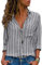 Bluse Damen Langarm Casual Streifen Oberteile Hemd Lose V-Ausschnitt Langarmshirt Chiffon Blusen Tops Elegant (Grau, L)