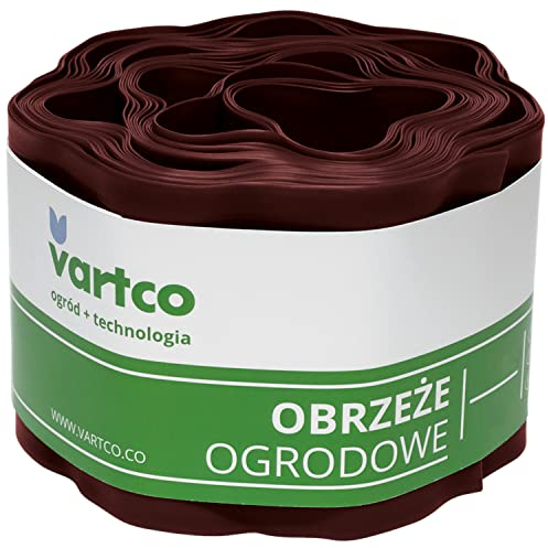 Vartco Rasenkante Gartenzaun Wellige Beeteinfasung Mähkante Garten Palisade Wurzelsperre Kunststoff (Braun, 10cm x9m)