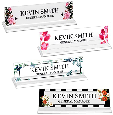 Placa de Nombre de Acrílico Personalizada Para Escritorio, Placa de Nombre de Escritorio Personalizada de Oficina con Soporte Acrílico, Elegante Decoración de Escritorio,10 estilos (5,4 x 20,3 cm)