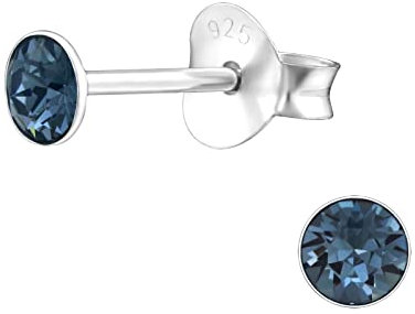 Bungsa Jeansblau - Ohrstecker mit echtem eurpäischem Kristall (LA CRYSTALE) 3mm aus .925 Echtsilber