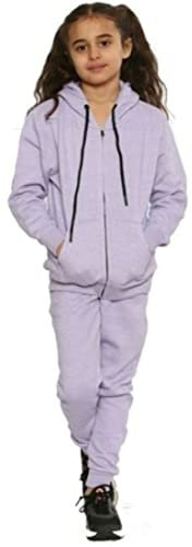 Style Lockers® Kids Girls Boys Plain Tracksuit Back to School - Children Pe School Zipper Hoodie Top Bottom Jogging Suit (Lilac, 11-12 Years)