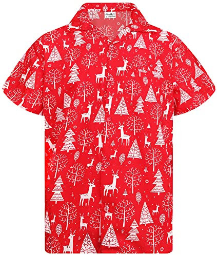King Kameha Funky-Hawaii-Hemd, Weihnachten, Herren, Kurzarm, Christmas-Reindeer-Allover, Rot, 6XL