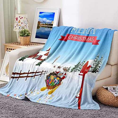 Banemi Flanelldecke Warm, Wohndecke Pad Weich Rot Sofaüberwurf Weihnachtsmann Mit Geschenken Sofadecke Couchdecke 80X120CM