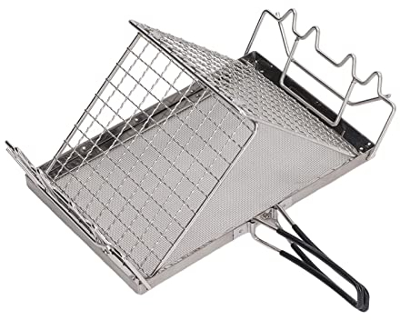 Oreb Tostador de Cocina de Camping, Bandeja tostadora Plegable de Acero Inoxidable, Tostador de Pan 2 Tostadas, Mini Tostador de Camping con Soporte para Rejilla para Picnic Hornear