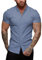URRU Men's Muscle Dress Shirts Slim Fit Stretch Short Sleeve Casual Button Down Shirts for Men Denim Blue M