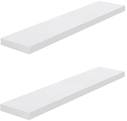 Roseley 80cm High Gloss Floating Shelves Set of 2 Wall Mounted Storage For Bathroom Bedroom Kitchen Office Living Room Book Display [White]