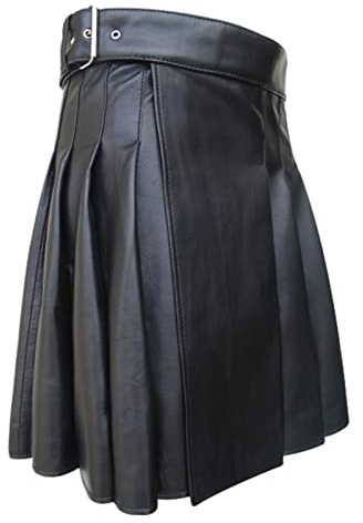 Lederrock Herren PU-Leder Schottischer Kilt Gothic Punk Schottischer Mittellanger Rock Festival Kilt Mode Kunstleder Plissee Traditioneller Highland Kilt
