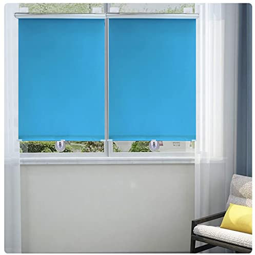 Einziehbar Verdunkelungsrollos Blaue Saugnäpfen Gardinen Wärmeschutz rollos leichte Sonnenschutzrollo UV-Schutz-Gewebe für Büro, Haus, Auto verdunkelungsrollo ohne bohren,Blue-55×125cm（22*49in）