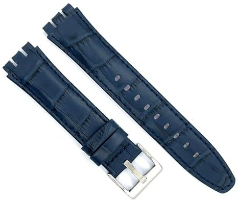 diloy Uhrenarmband aus Leder kompatibel mit Swatch Irony und Scuba Leder mit Krokodilprägung Croco grain 21-23mm Ref 328 Navy Blau 23mm