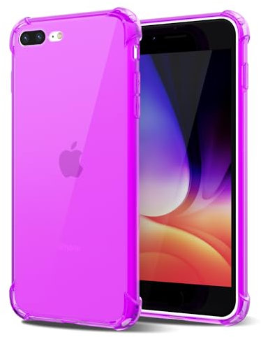 Svaove for iPhone 7 Plus/ 8 Plus Phone Case Liquid Silicone, Thin Ultra Slim Minimalist Phone Cover, Girly Cute Plain Bright Solid Color Matte Soft Rubber Jelly Plastic TPU Bumper, Fluorescent Purple