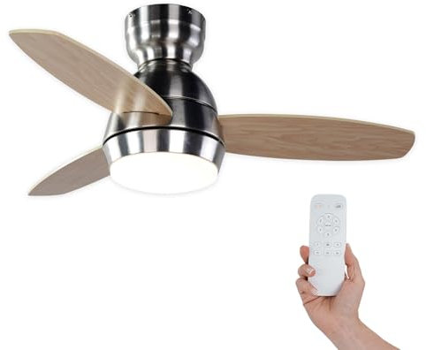 Kekai Ventilador de Techo Mistral DC 92x34 cm 55W Plata con Aspas de Madera, Luz Regulable, Temporizador y Control Remoto