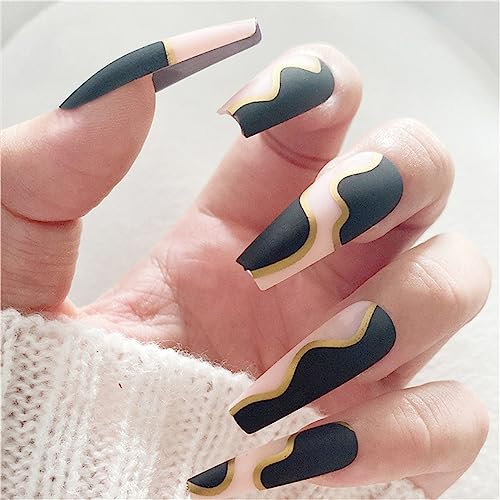 24pcs Leopard Print Matte Fake Nail Long Ballerina Press on Nails for Women and Girls Nail Art Manicure Decoration