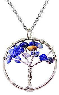 Only faith Collar para Mujer Arbol de Vida con piedras naturales Hecho a mano Acero Inoxidable Amuleto y protección Limpieza de Chakras meditación (Lapislázuli)