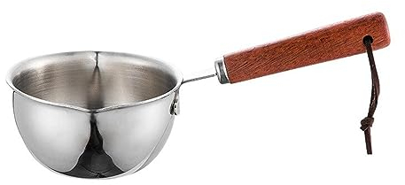Stainless Steel Milk Pan with Wood Handle, Mini Butter Warmer 10cm Enamelware Saucepan Pan Cookware with Wooden Handle, Perfect Size for Milk Oil Butter Sauce (120ML)