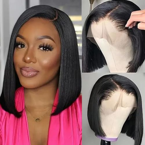 13x4 Lace Frontal Perücke Natürliche Frau Brasilianische Straight Lace Wig Virgin Human Hair Kurz Glatt Bob Perücke Menschliches Lace Wig Human Hair Kurz Natur Farbe 14 Zoll