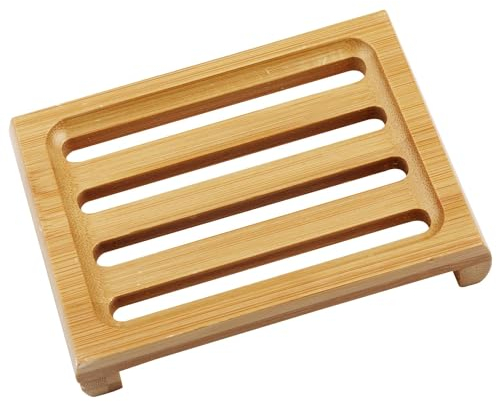 Luckious Bamboo Soap Dish Holder - Eco-Friendly Natural Wooden Soap Holder with Drainage for Shower, Bathroom, Kitchen, Sponges Storage (11 * 8.2 * 2CM)