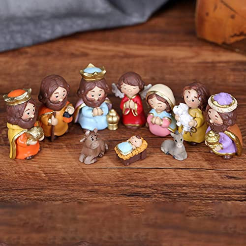 Duqulle Weihnachtskrippen-Sets, Kleine Figuren Aus Kunstharz Für Die Weihnachtskrippe, Festliches Weihnachtskrippen- /Krippenstatuen-Set, Niedliches Buntes Menschen-Krippenset Für Die Tischdekoration
