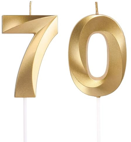 Geburtstagskerzen Zahlen 70, Gold Geburtstag Kerzen, 3D Tortendeko, Geburtstagskerze Kuchendeko für Geburtstag Party, Hochzeiten, Firmenfeiern, Jubiläen kuchen Dekoration, Birthday Candle Nummer 70