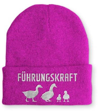 tshirtladen Strickmütze Führungskraft Enten Mütze Wintermütze lustige Beanie mit Stick, Farbe: Pink