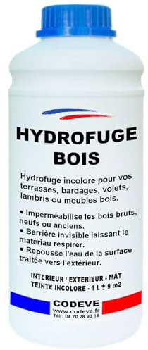 Hydrofuge Bois - Codeve Bois - 1 L - Intérieur / extérieur - Pour Votre Terrasse, Bardage, Volet, Lambris Ou Meuble En Bois.