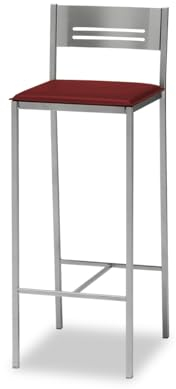 ASTIMESA - Taburetes de Cocina Altos Tapizados con Respaldo - Estructura Aluminio y Asiento en Polipiel - Color del Asiento: Burdeos. Contenido: 1 Unidad - Medidas: 90 cm (Alto Total)