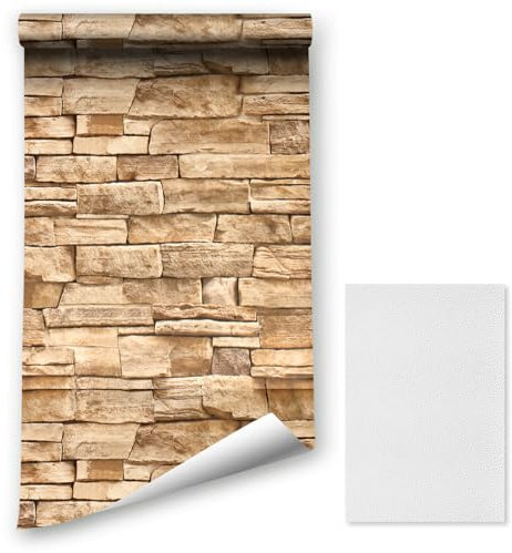 Fond d'écran auto-adhésif Effet de pierre Feuilles de pierre amovibles Sticker décoratif PVC Vinyle Film imperméable avec un autocollant de réparation en cuir pour canapé mural (90043, 44,5 x 1200 cm)