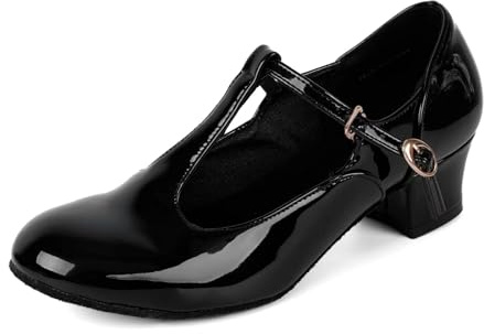 Asusyu Black Character Shoes T Bar Low Heel Character Dance Shoes for Women
