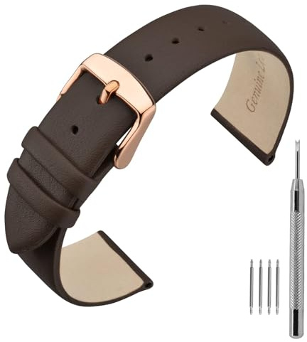 ANNEFIT Bracelets de Montre 16mm avec Boucle Or Rose, Compatible avec les Montres Intelligentes et Traditionnelles (Marron Foncé)