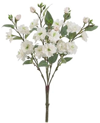 belupai 2pcs Real Looking Artificial Rose Flowers Branches, 16.5in Short Stem Silk Roses Multi Heads White Roses Flowers Bushes for DIY Wedding Bouquet Table Centerpiece Home Decor