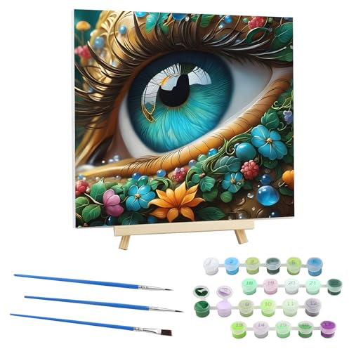 EOBROMD Flores Pintar por Numeros Adultos con Marco, Cuadros para Pintar por Numeros Ojos, Lona sin Pliegues Pintura al Colorear por Numeros con Caballete, Decoración del Hogar 30x30cm
