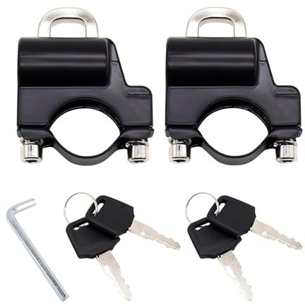 HISports Motorrad Helmschloss Universal Motorrad und Fahrräder Helm Vorhängeschloss mit 4 Schlüsseln, 1 Schraubenschlüssel Lenker Helmschloss Set für 22-28mm Lenkerschlauch Schwarz 2 Stück