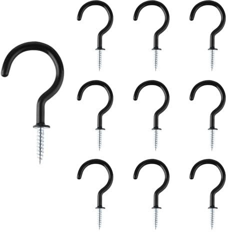 The Bead Shop Ganchos para tazas de 38 mm con revestimiento de PVC, ganchos de metal para colgar plantas, tazas, luces, utensilios de cocina, color negro, 10 unidades