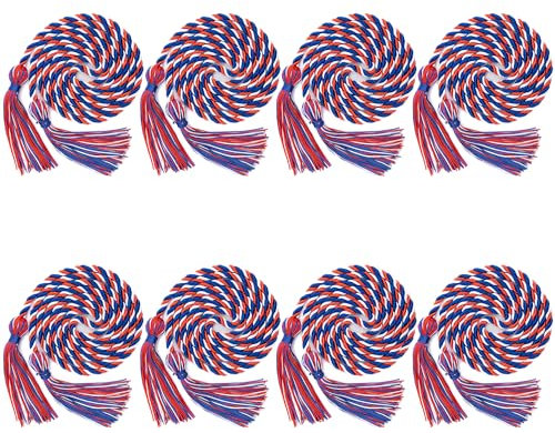 8 cordoncini per laurea, colore blu, rosso, bianco, per laurea, nappe d'onore, lunghezza 170,2 cm, per decorazioni di laurea, abiti da laurea per studenti, master e dottorato