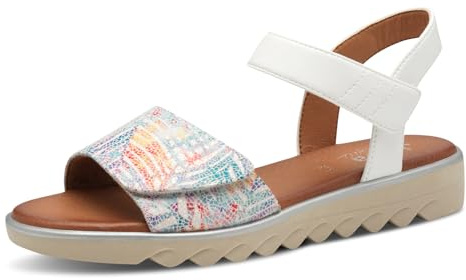 Jana Damen Sandalen flach Sommer Vegan, Mehrfarbig (White/Flower), 42 EU