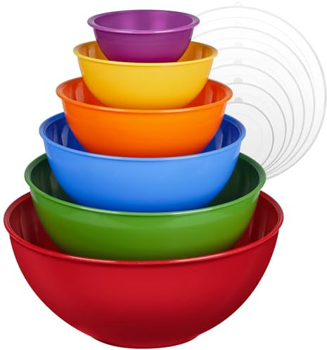 Greentainer Plastic Mixing Bowls with Lids Set 12 Piece Colorful Mixing Bowl Set for Kitchen - Nesting Bowls with Lids Set, 6 Prep Bowls and 6 Lids - Microwave and Freezer Safe(Red)