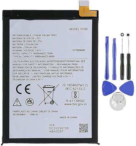 BATTERIA COMPATIBILE PER MOTOROLA MOTO G54 (4G) (5G) - PC60-6000MAH NUOVA CON KIT CACCIAVITI